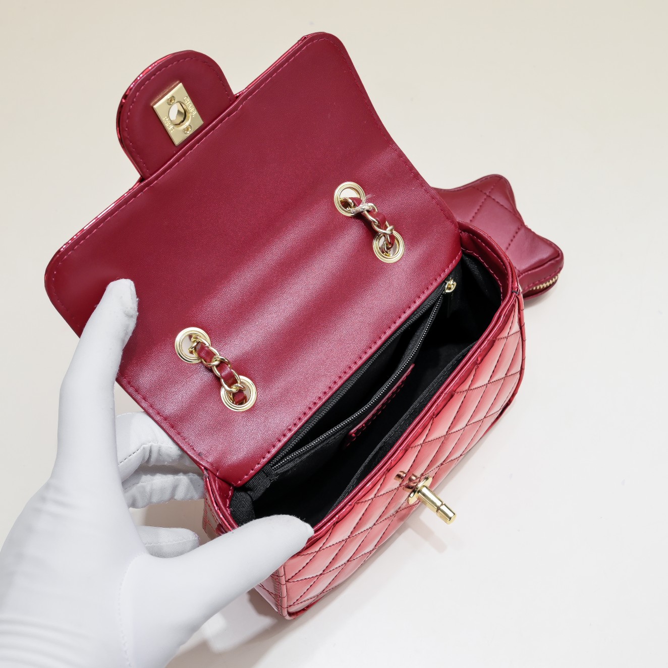 Chanel 24c Star Bag Mini CF Patent Leather Red Shoulder Bag Handbag