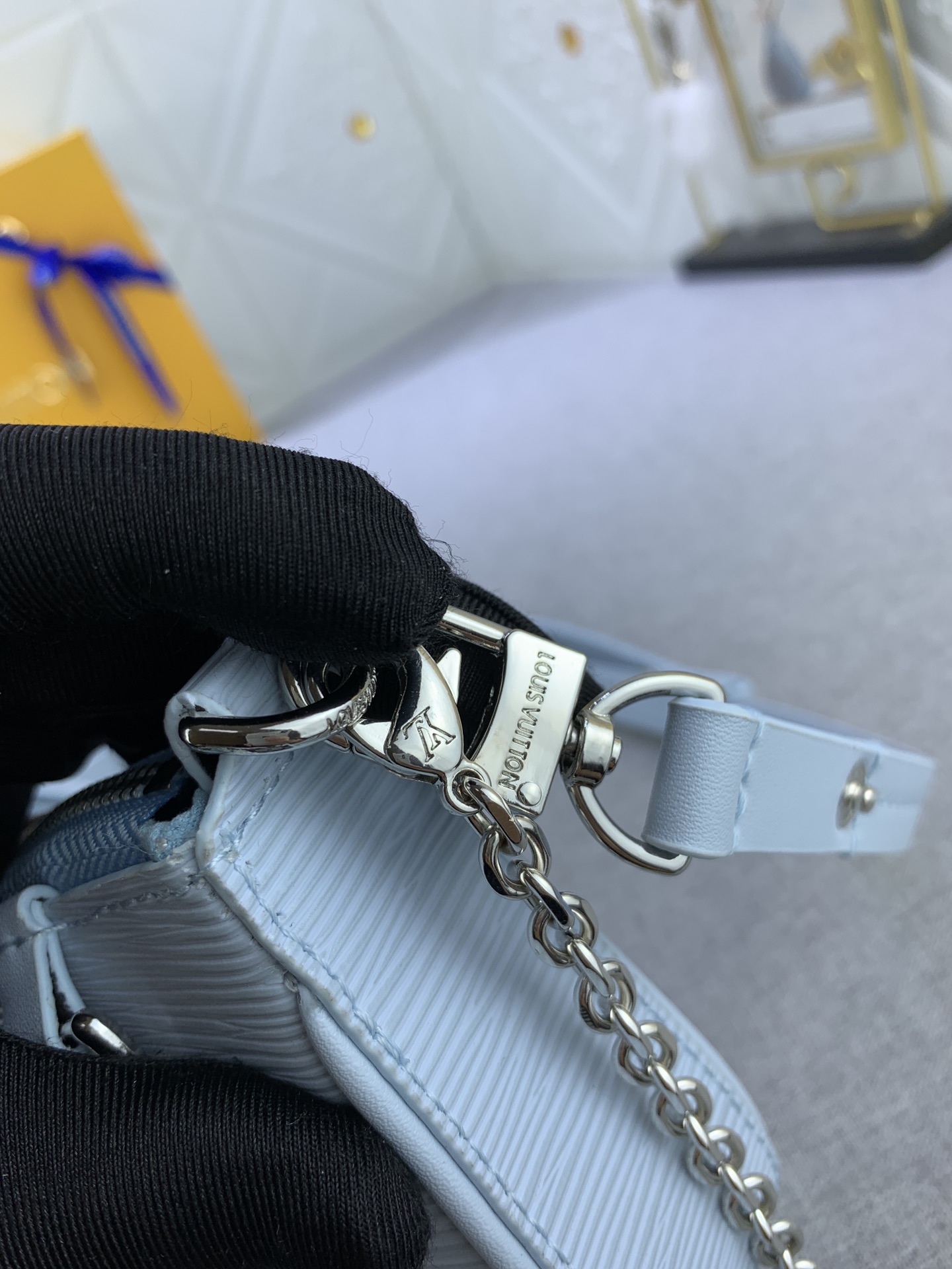 LV Easy Pouch On Strap Light blue water ripples M80349 MQ051 19cm