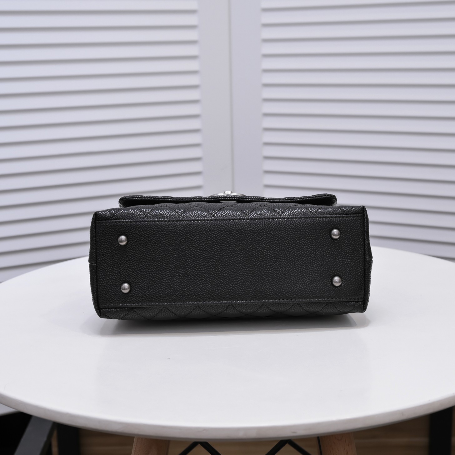 Chanel Stripe Silver Buckle Medium Shoulder Bag Handbag