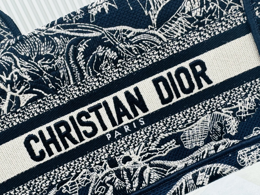Dior Book Tote Mini Black And Blue Tiger Embroider Shoulder Bag Handbag