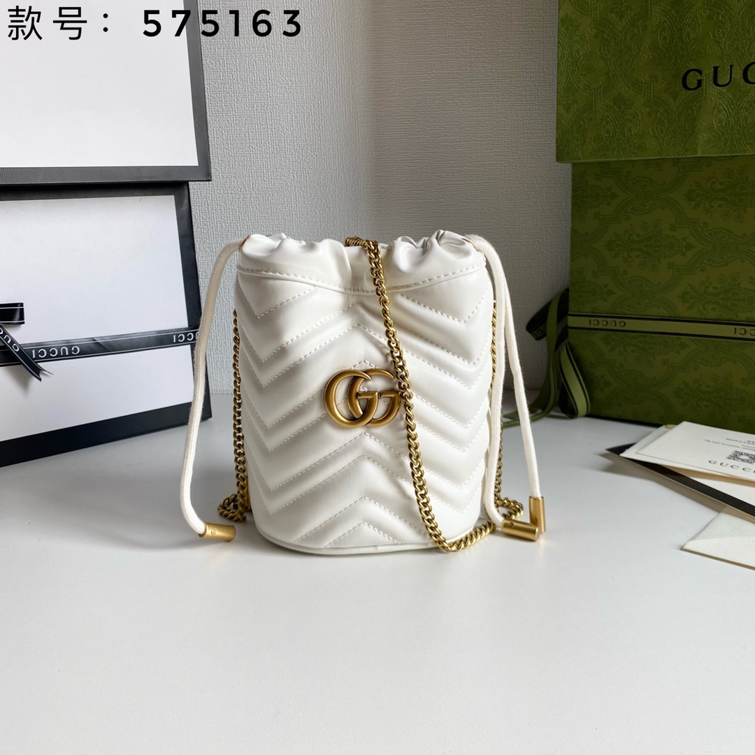 Gucci Marmont Drawstring Leather Bucket Bag Totes Bag(Replica)
