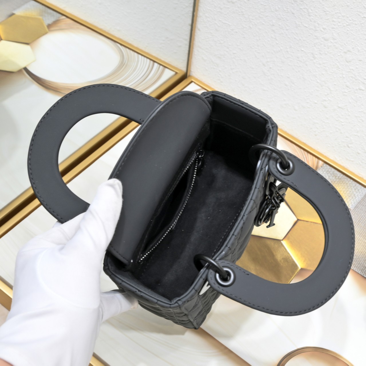 Mini Lady Dior Bag Black Matte 2022 LM051 17cm