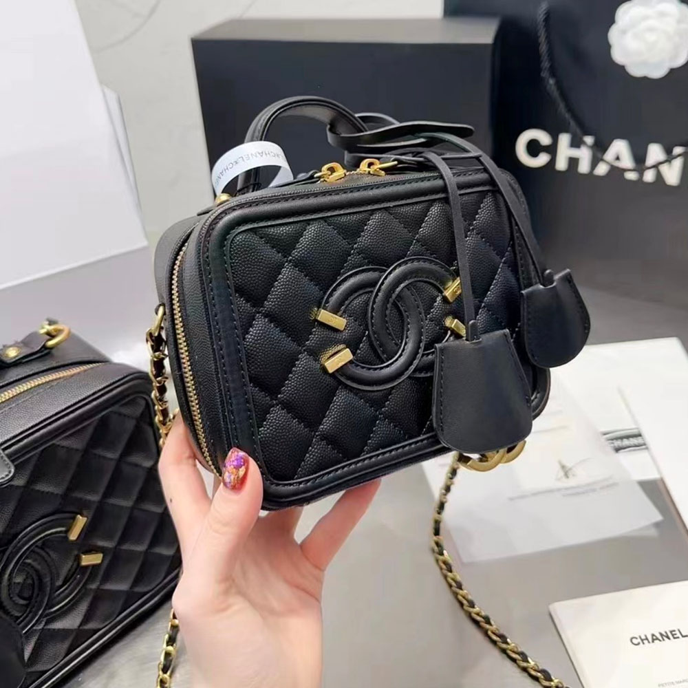 Chanel Vanity Case Quilted Caviar Camera Bag(Replica)