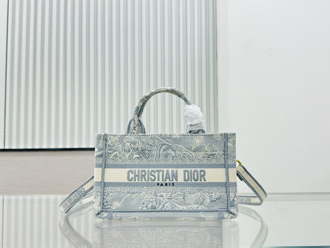 Dior Book Tote Mini Grey Tiger Embroider Shoulder Bag Handbag
