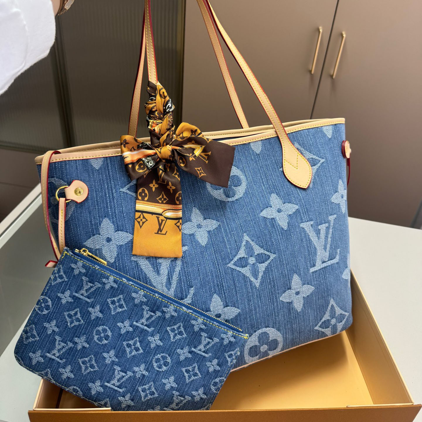 Louis Vuitton LV Denim Neverfull Shoulder Bag Handbag (Replica)