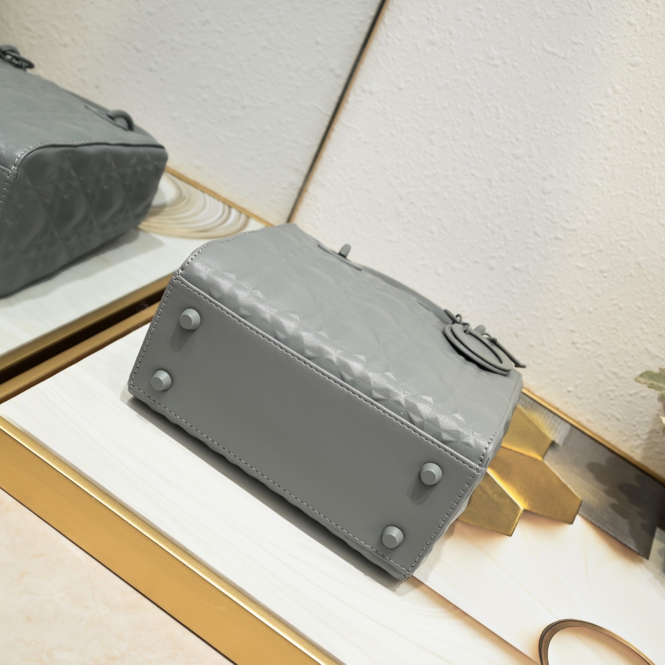 Small Lady Dior My ABCDior Bag Gray Diamond Motif 4002 XB091 20cm