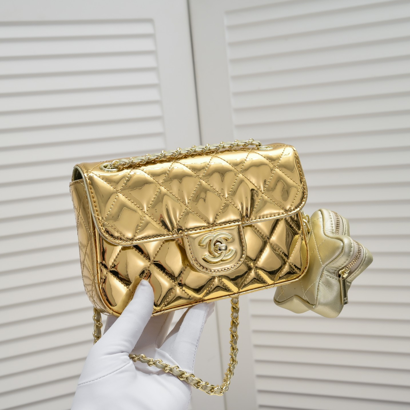 Chanel 24c Star Bag CF Patent Leather Gold Shoulder Bag Handbag