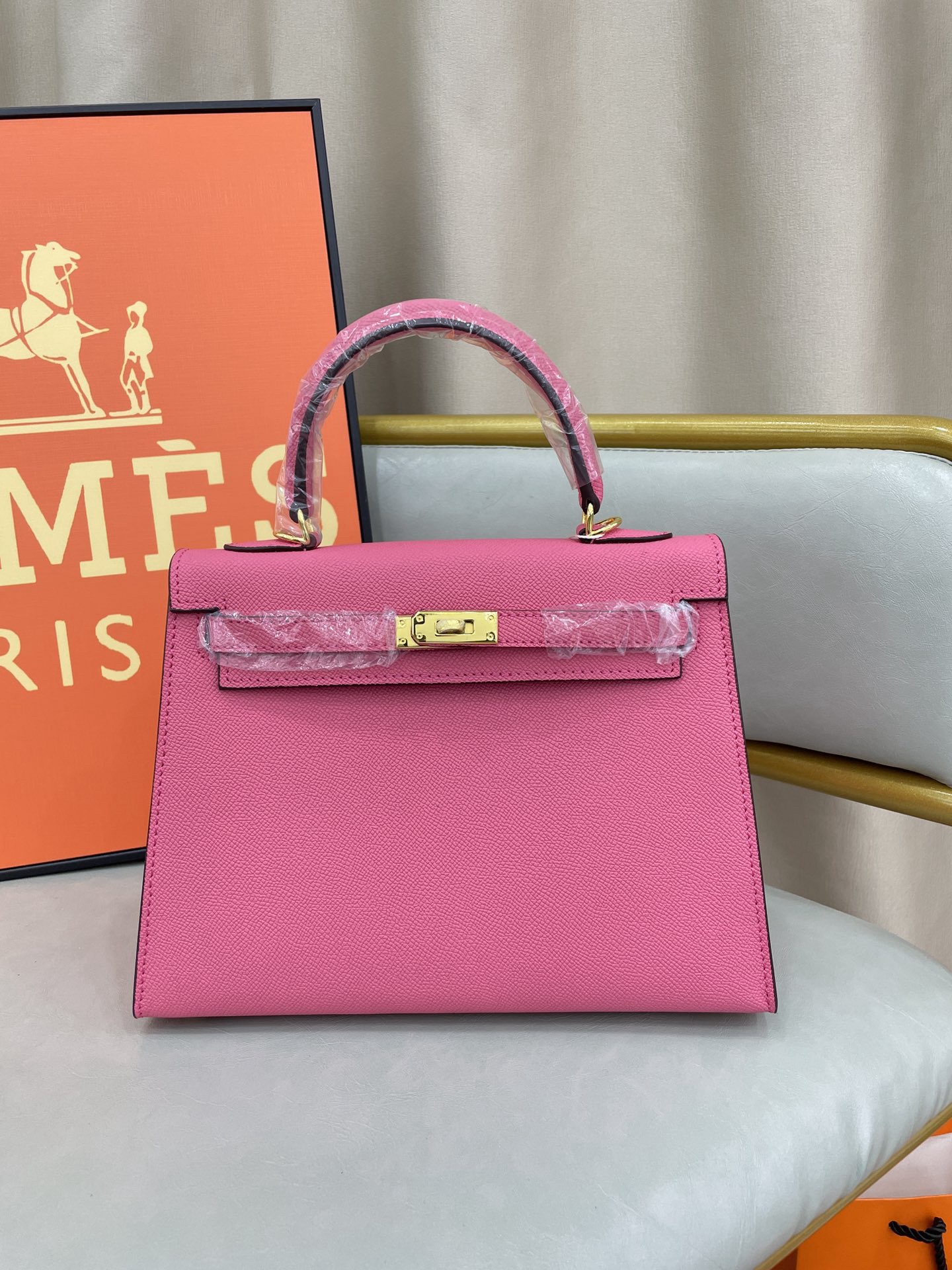 Hermes 28cm Kelly Bag Togo Leather Handbag Pink