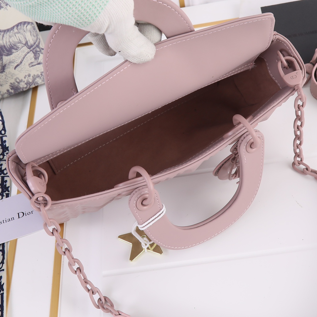 Medium Lady D-Joy Bag Pink with Diamond Motif 2099 XB012 26cm