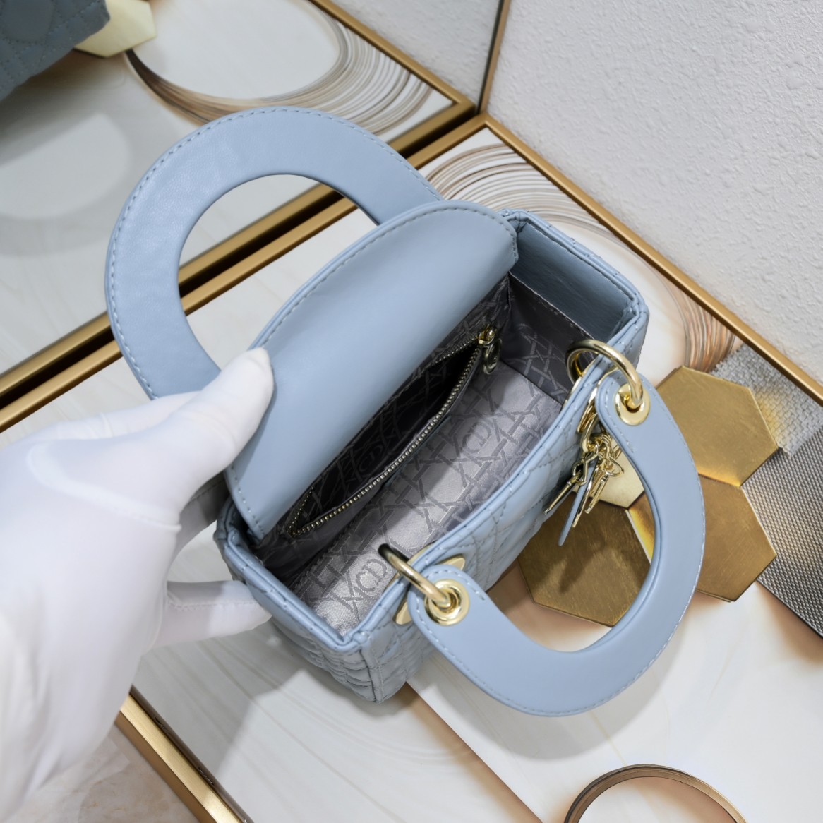 Mini Lady Dior Bag Blue Sheepskin 2077 LM051 17cm