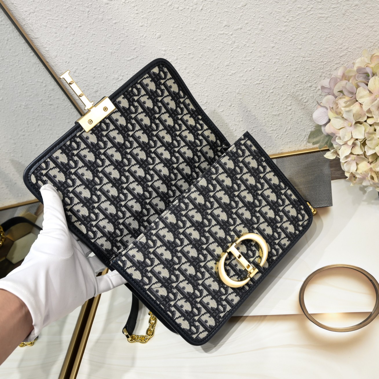 30 Montaigne Chain Bag Blue print 1005 XB081 25cm