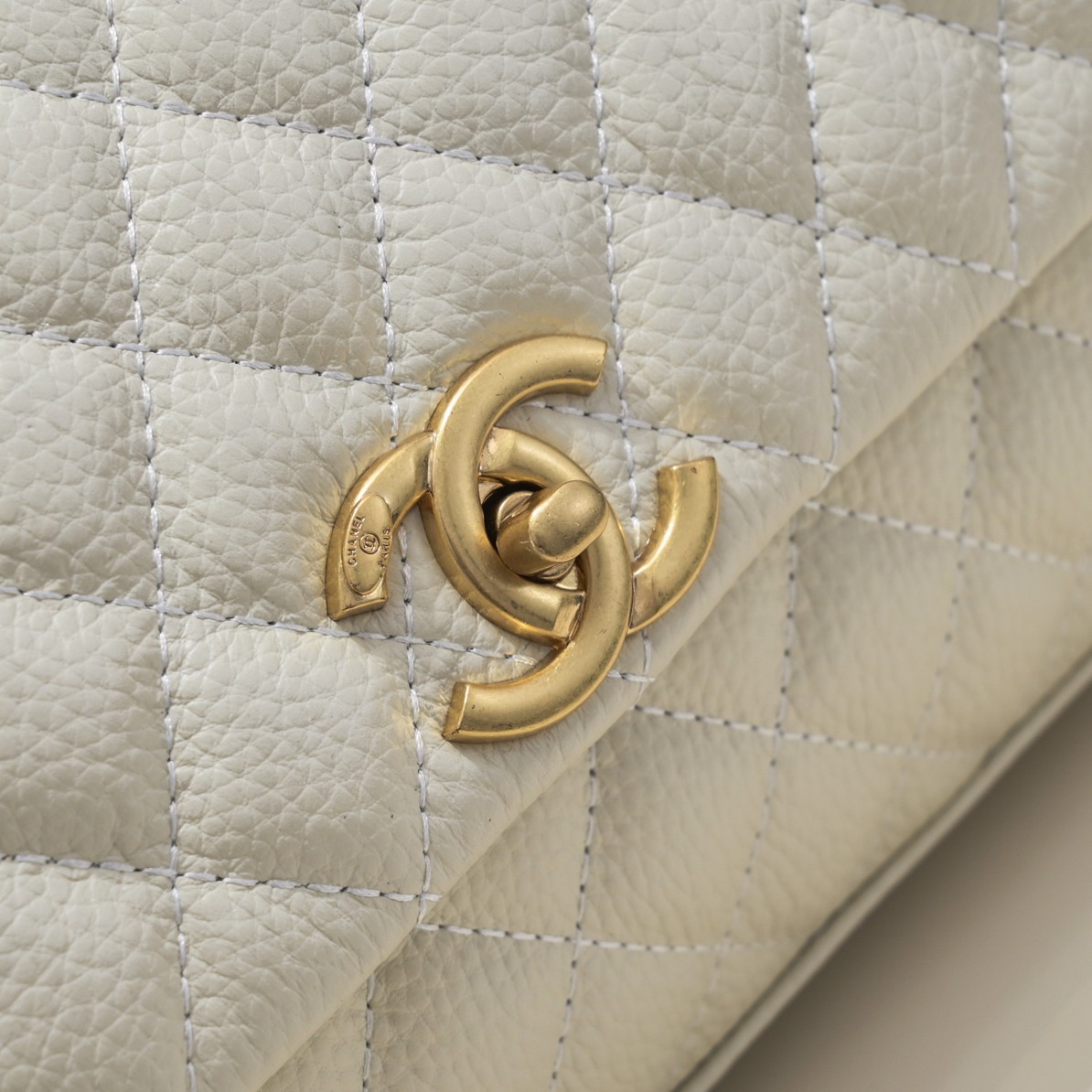 Chanel Stripe Gold Buckle Large  Shoulder Bag Handbag