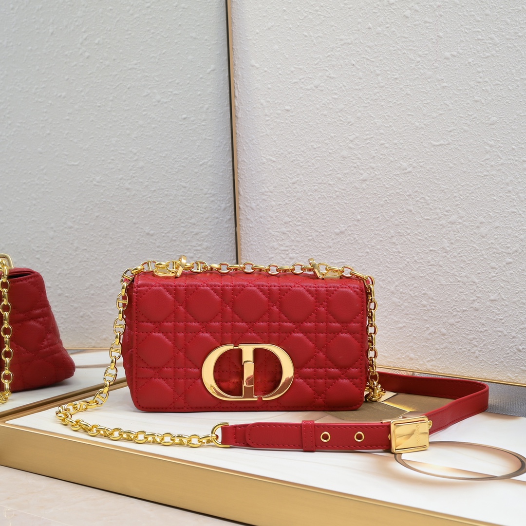 Small Dior Caro Bag Red 9797 XB091 21cm
