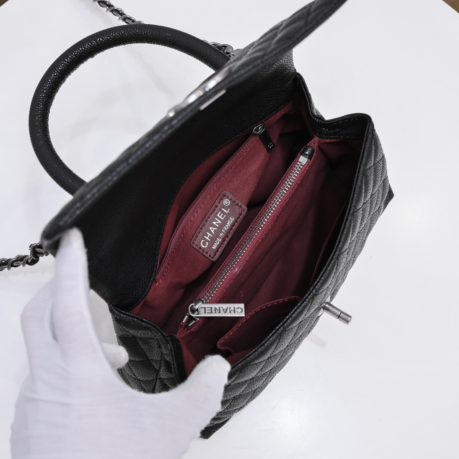 Chanel Stripe Silver Buckle Medium Shoulder Bag Handbag