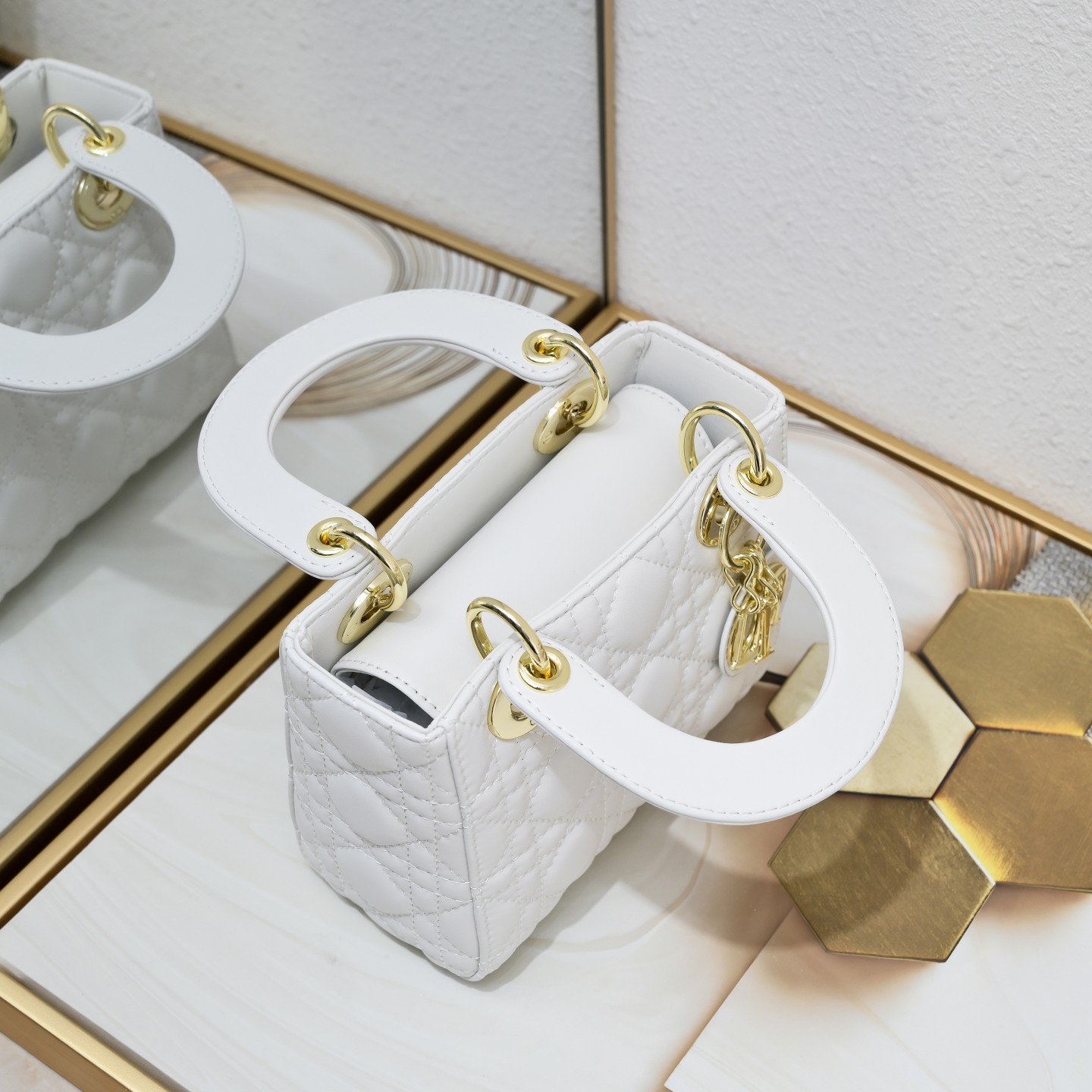 Mini Lady Dior Bag White Sheepskin 2077 LM051 17cm