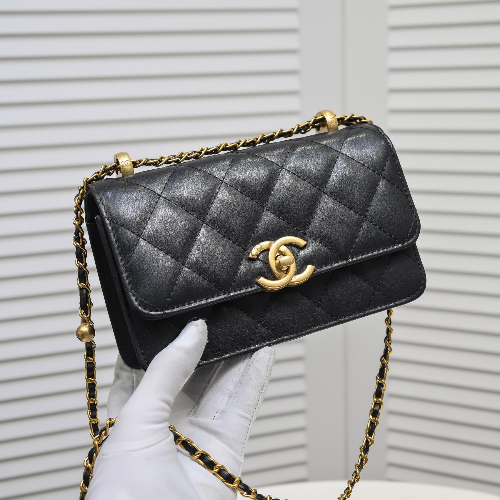 Chanel WOC Double Gold Ball Chain Mini Shoulder Bag Handbag