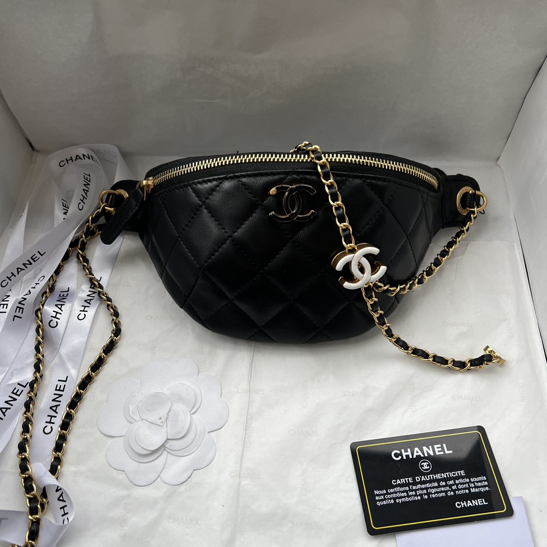 Chanel Double C Enameled Buckle Belt Bag Sheepskin