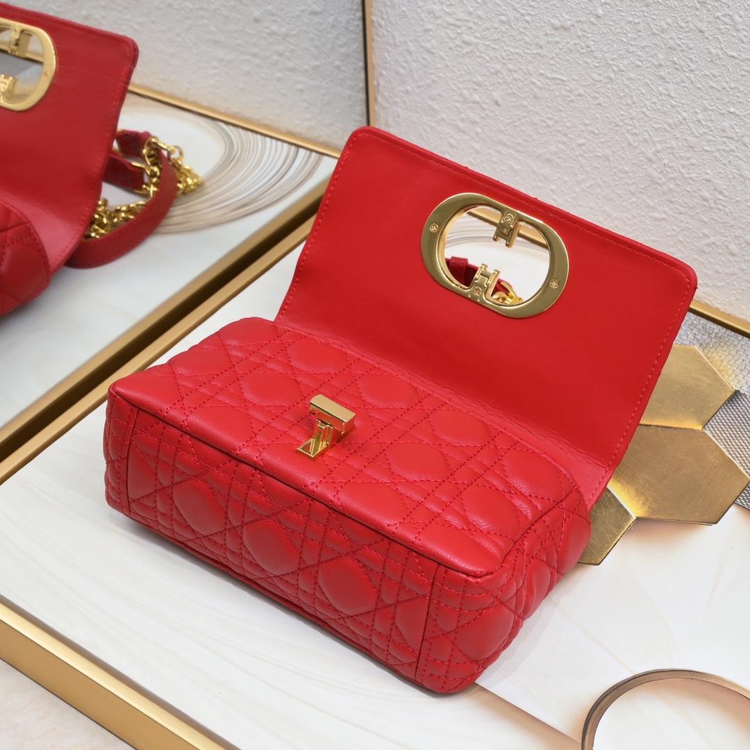 Small Dior Caro Bag Red 9797 XB091 21cm