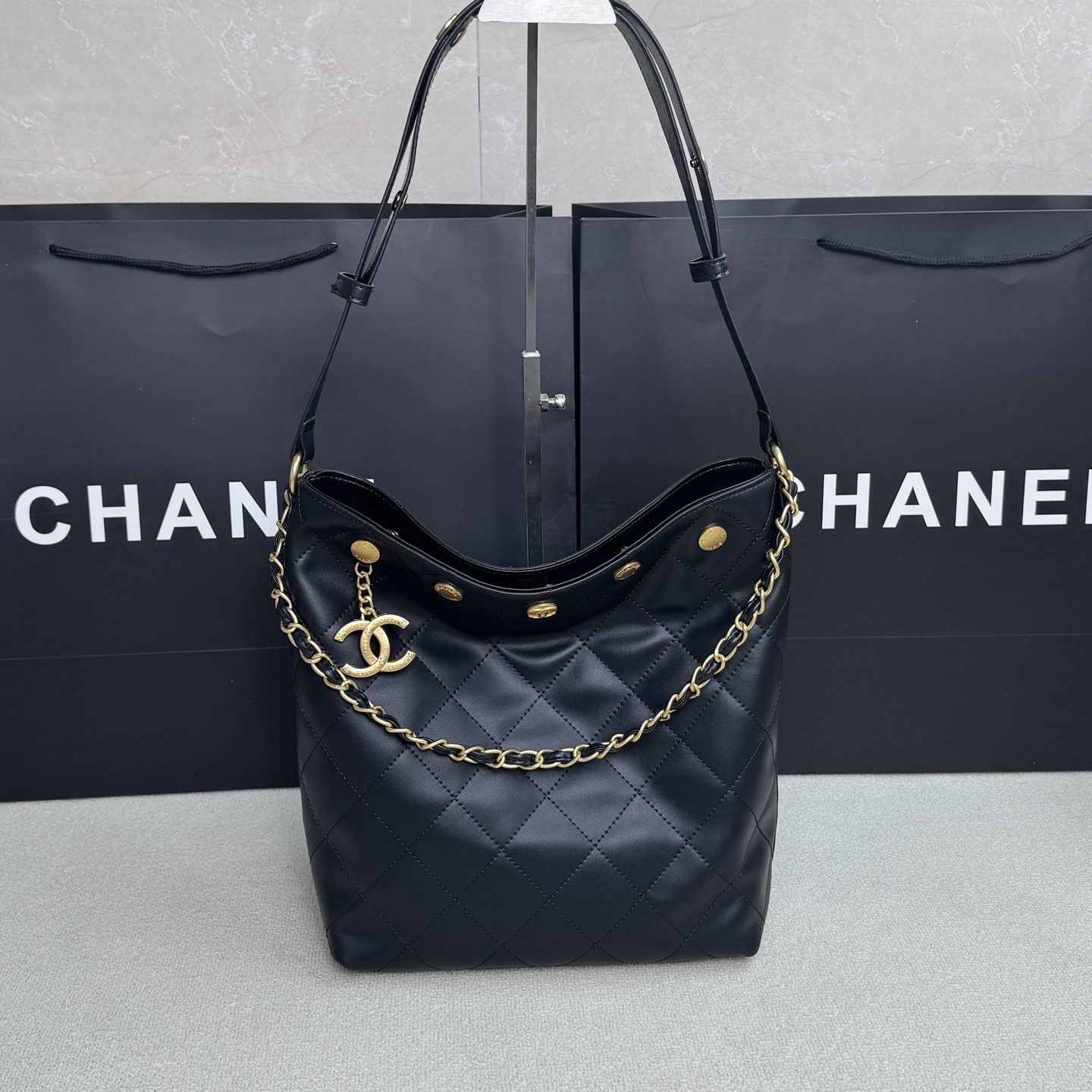 Chanel Studded Bucket Bag 9125