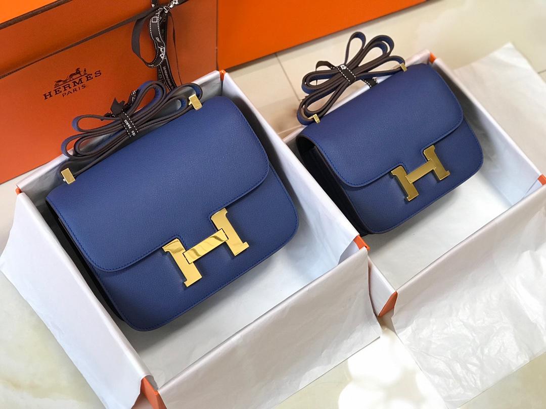 Original Copy Hermes Constance Shoulder Bag Dark Blue With Gold 23cm and 18cm