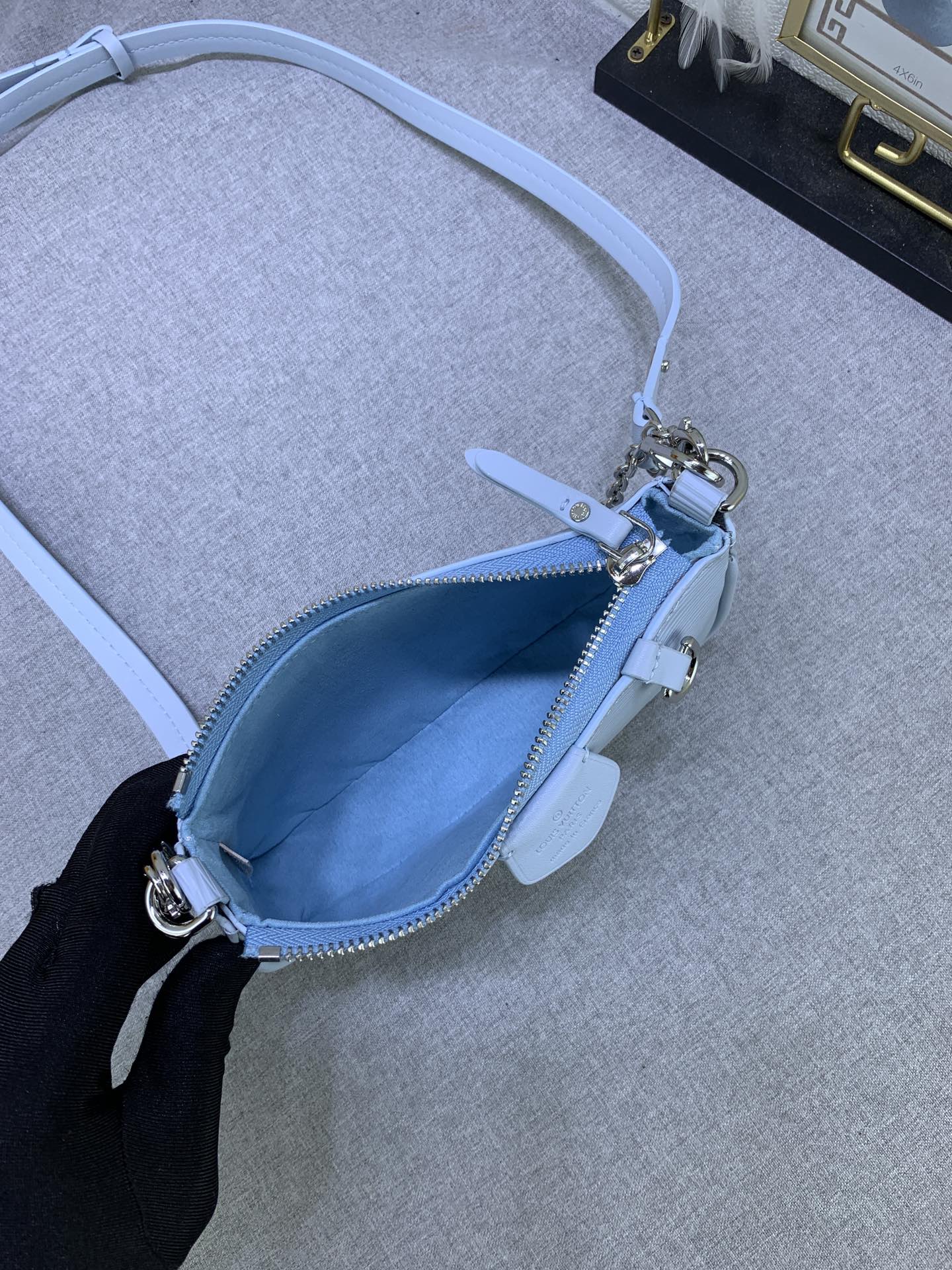 LV Easy Pouch On Strap Light blue water ripples M80349 MQ051 19cm