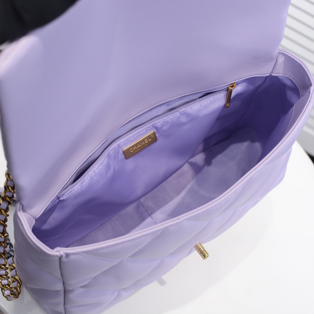 Chanel Lambskin Quilted Large19 Flap Shoulder Bag Handbag