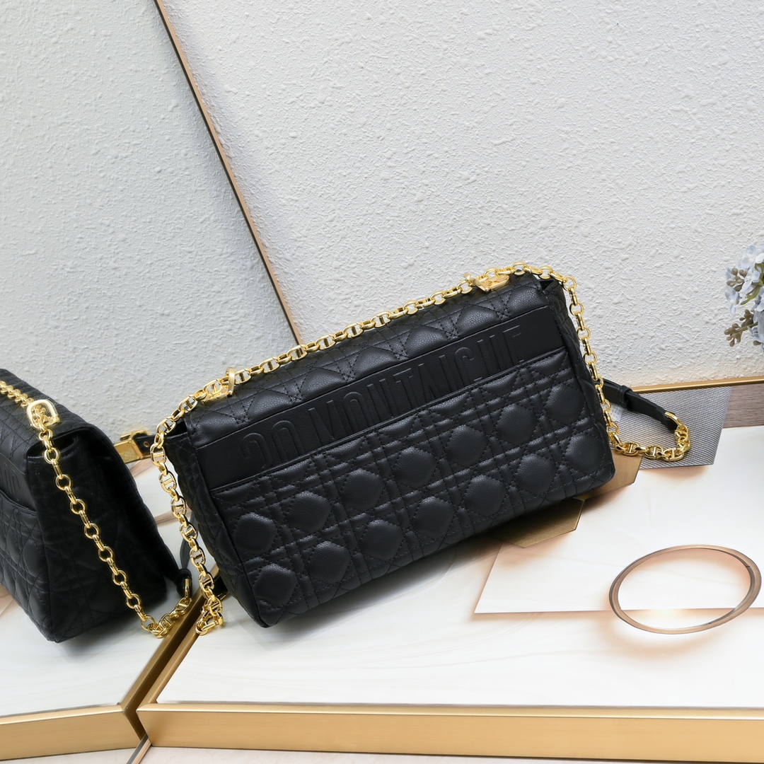 Large Dior Caro Bag Black 9797 XB002 28cm