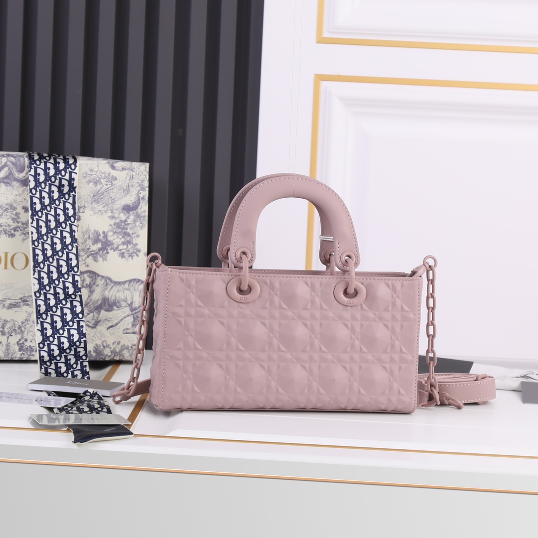 Medium Lady D-Joy Bag Pink with Diamond Motif 2099 XB012 26cm