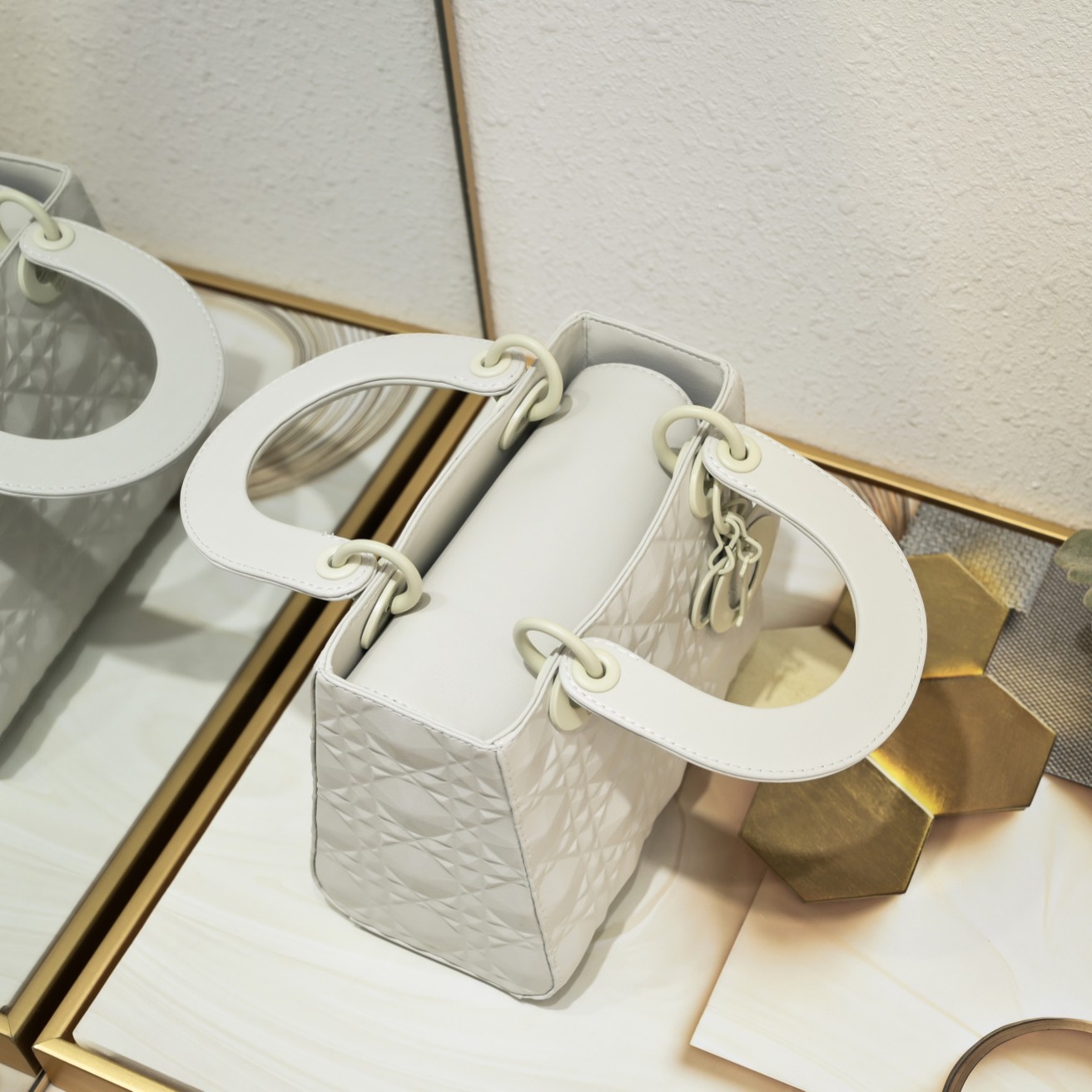 Small Lady Dior My ABCDior Bag White Diamond Motif 4002 XB091 20cm