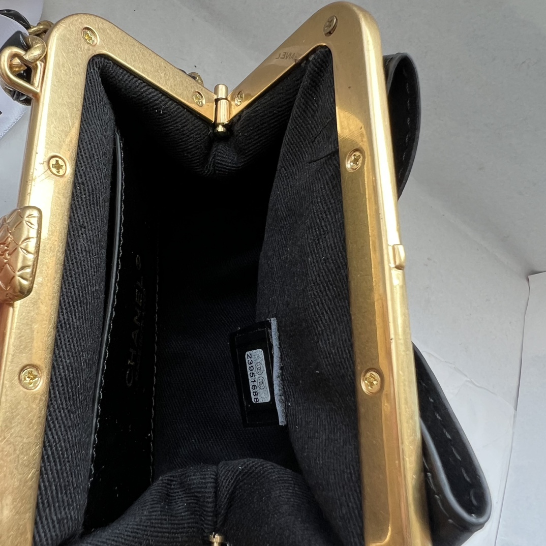 Chanel Bow Cute Clip Bag Sequins Cowhide