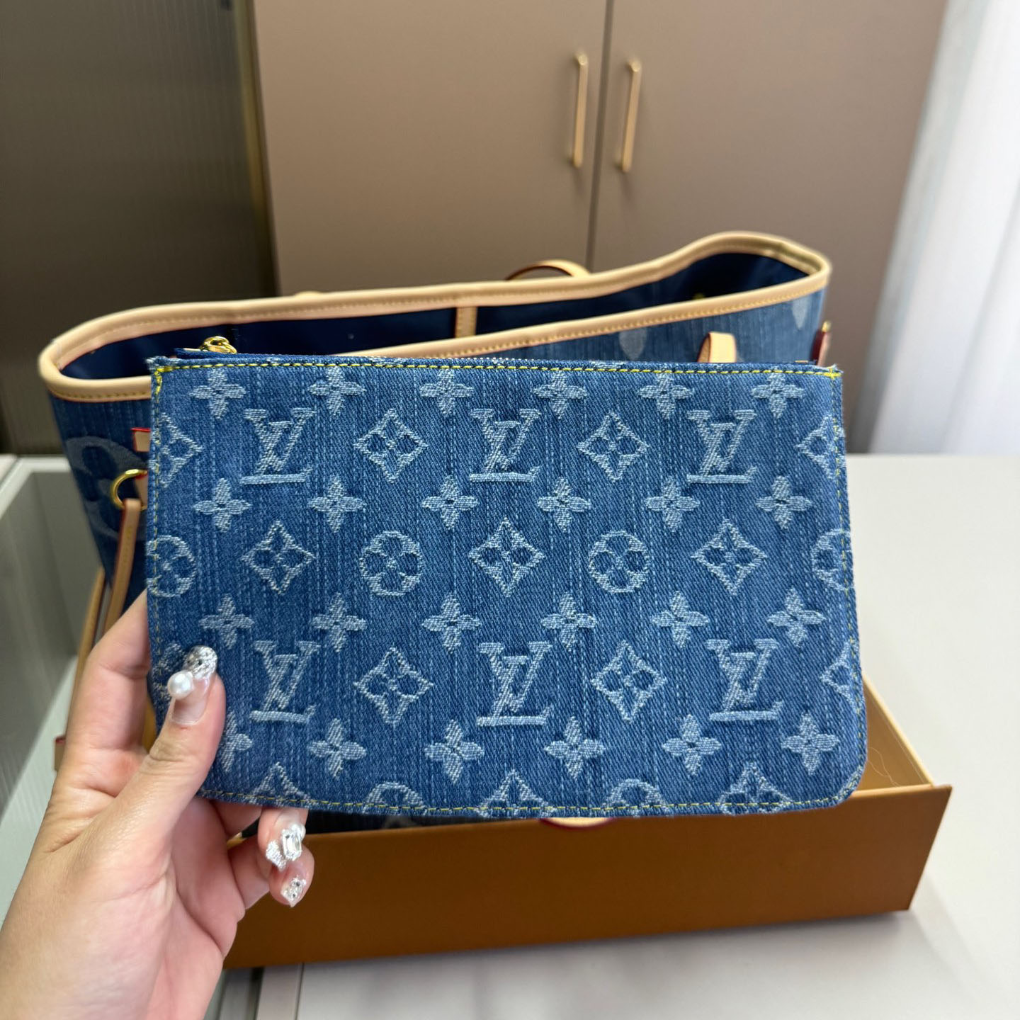 Louis Vuitton LV Denim Neverfull Shoulder Bag Handbag (Replica)