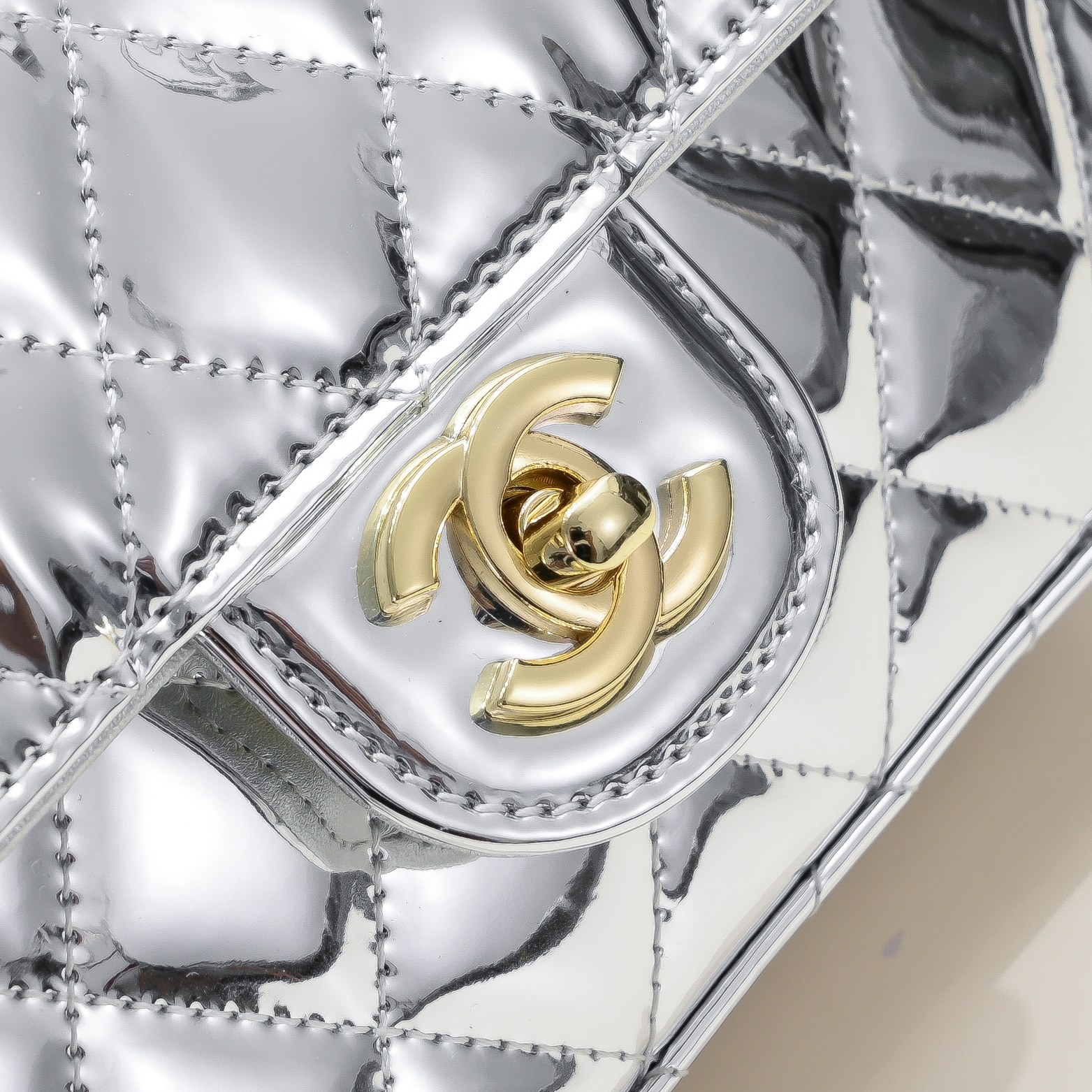 Chanel 24c Star Bag Mini CF Patent Leather Silver Shoulder Bag Handbag