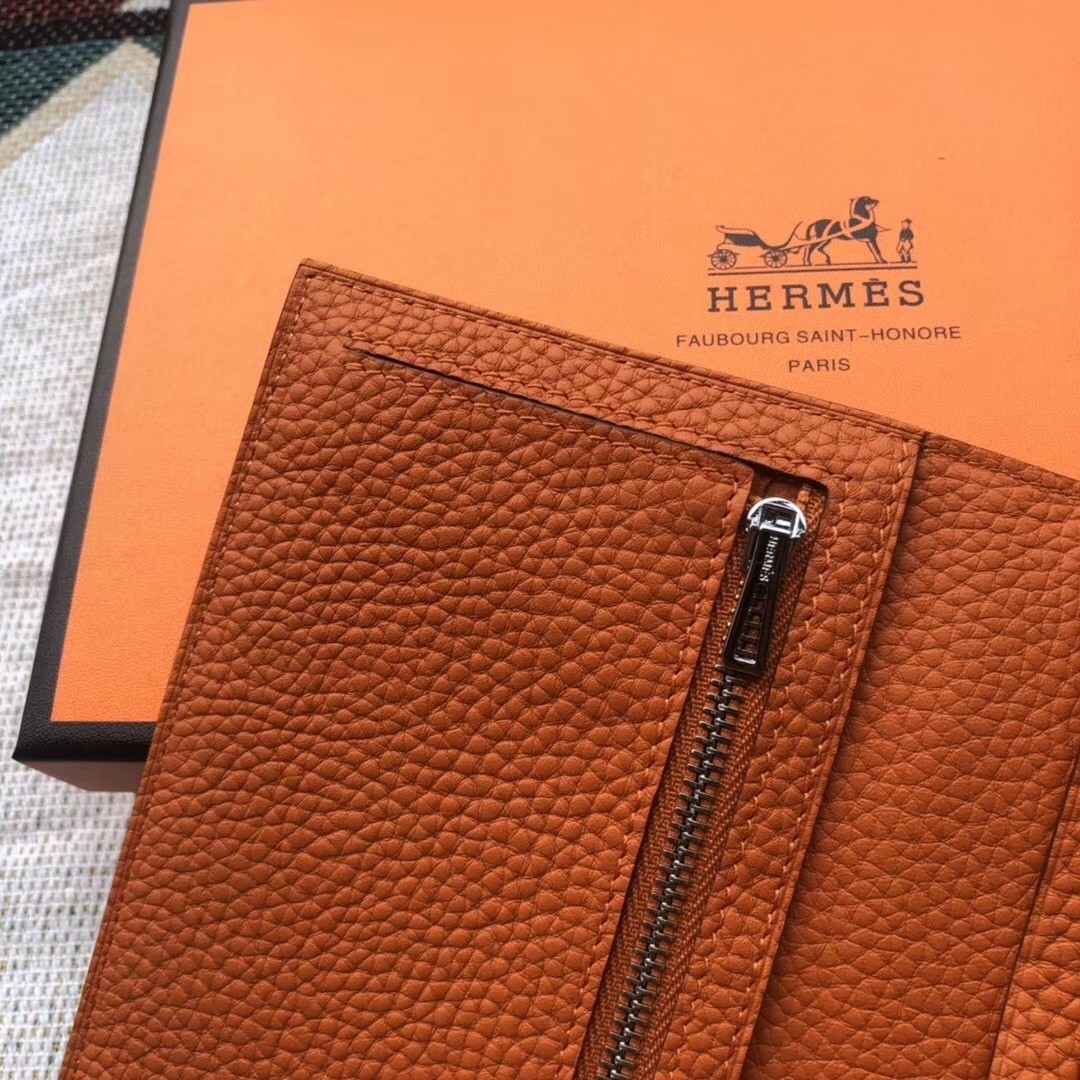 Hermes Bearn Bifold Wallet Togo Leather Orange