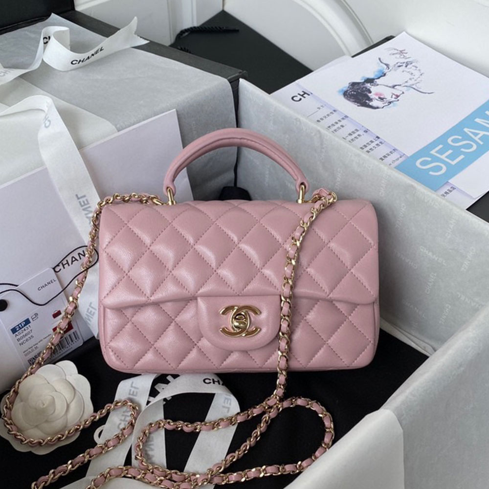 Chanle Lambskin Mini Top Handle CF Shoulder Bag(Replica)