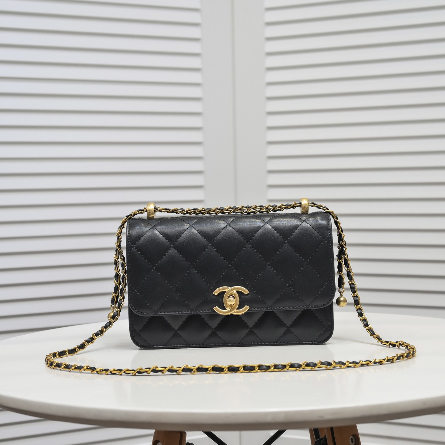 Chanel WOC Double Gold Ball Chain Shoulder Bag Handbag
