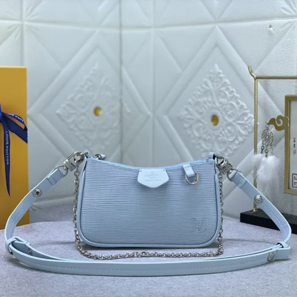 LV Easy Pouch On Strap Light blue water ripples M80349 MQ051 19cm