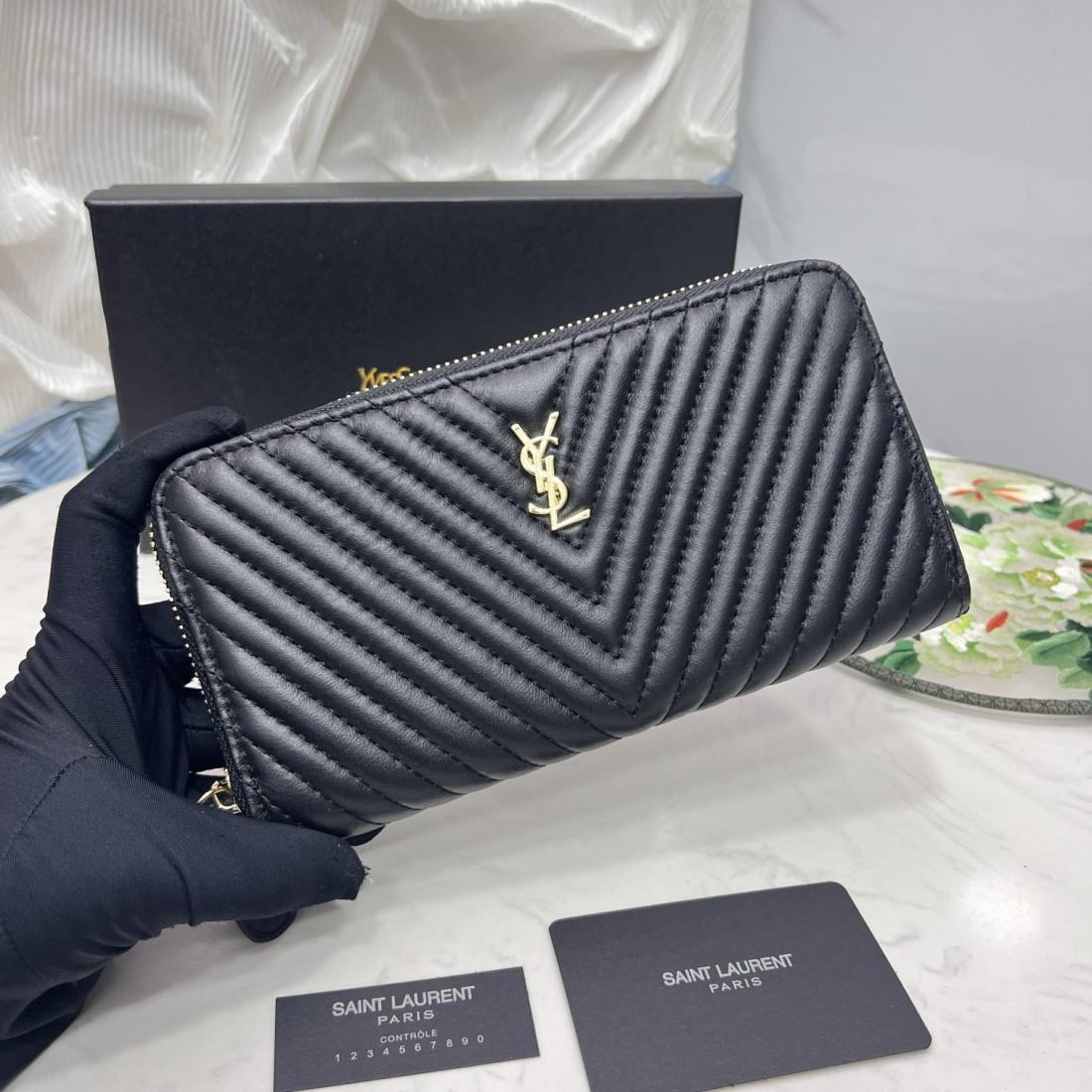 Saint Laurent YSL Caivar  Zipper Long Wallet Purse(Replica)