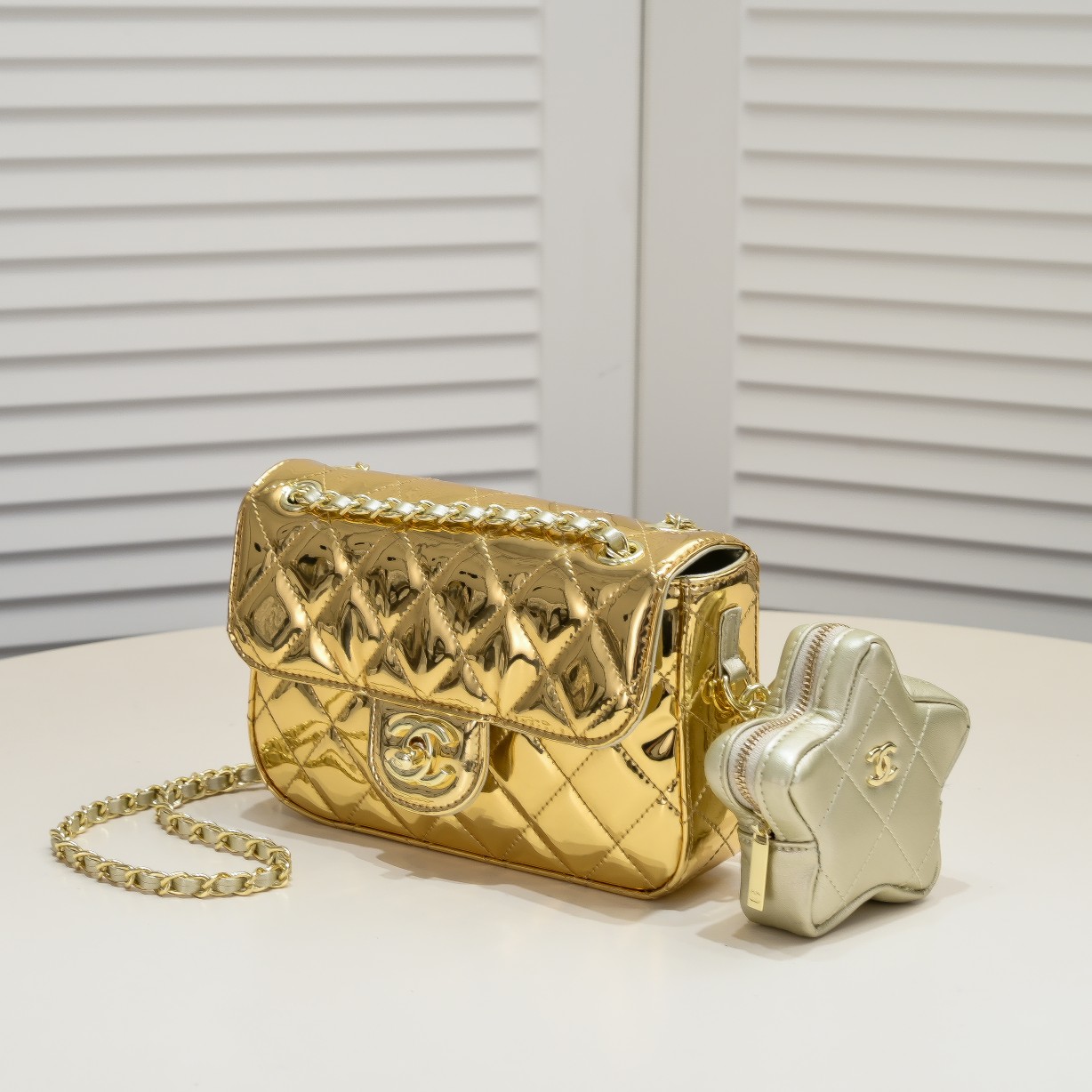 Chanel 24c Star Bag CF Patent Leather Gold Shoulder Bag Handbag