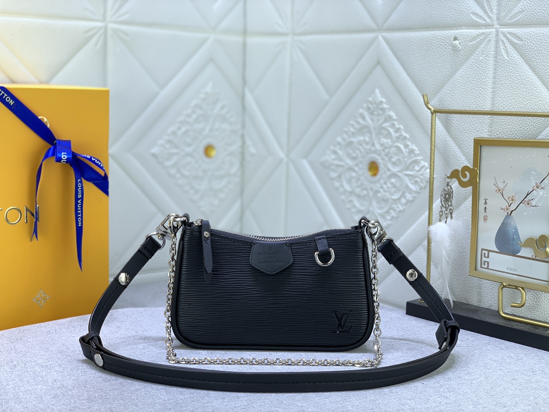 LV Easy Pouch On Strap Black water ripples M80349 MQ051 19cm