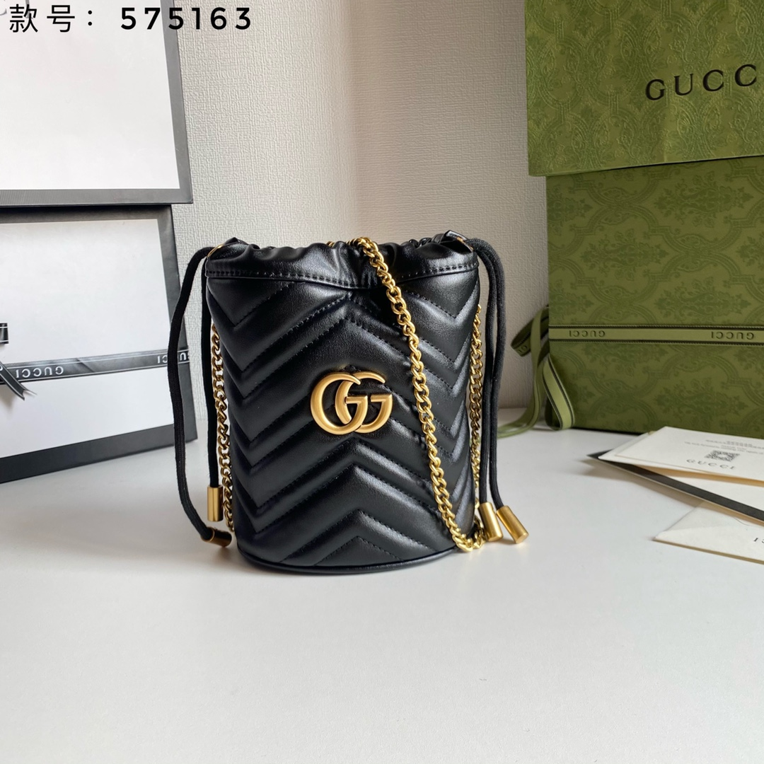 Gucci Marmont Drawstring Leather Bucket Bag Totes Bag(Replica)