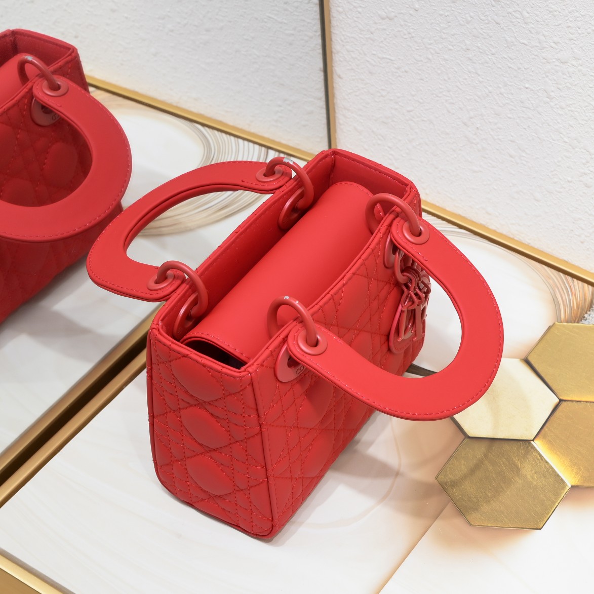 Mini Lady Dior Bag Red Matte 2022 LM051 17cm