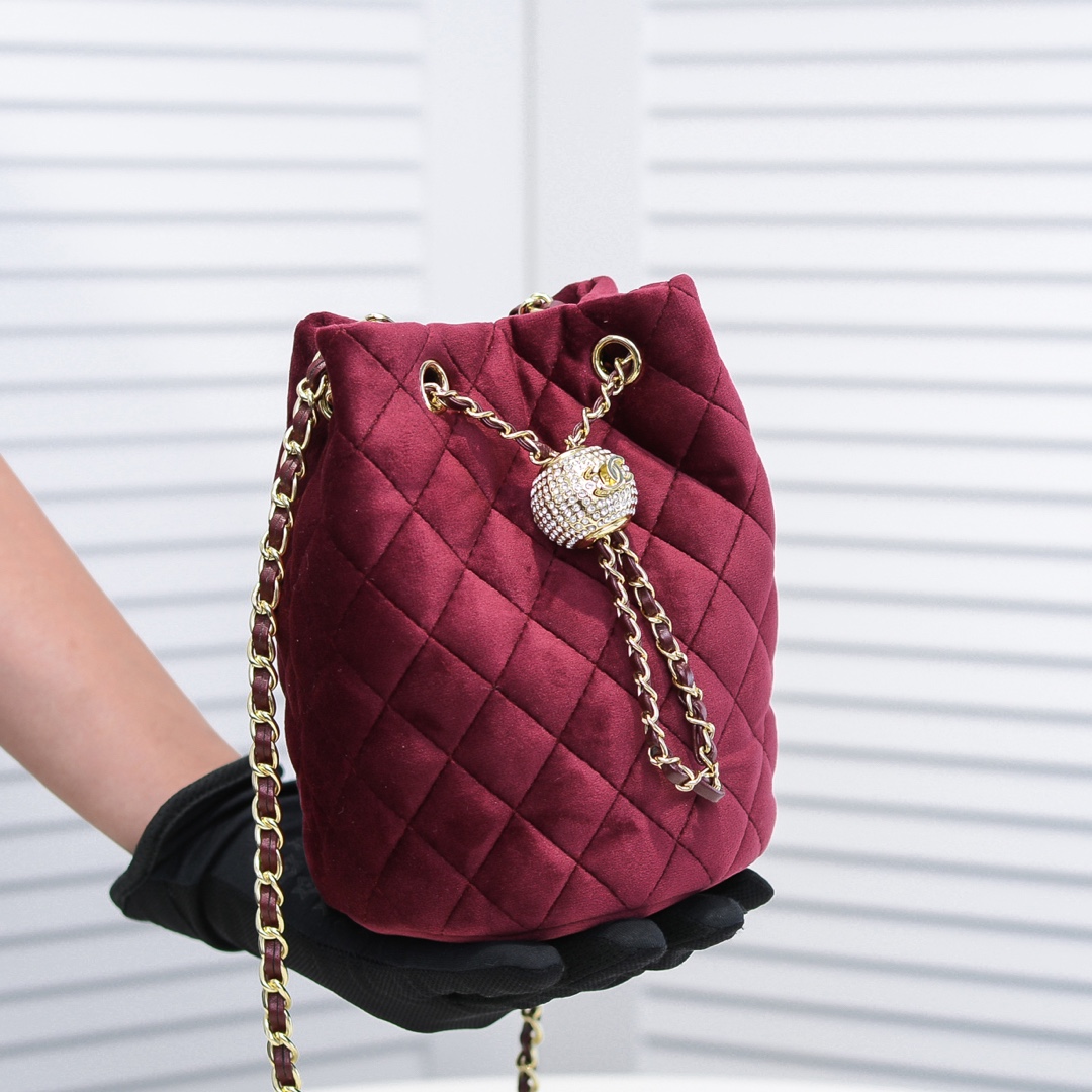 Chanel Bucket Bag Velvet Rhinestones Shoulder Bag Handbag