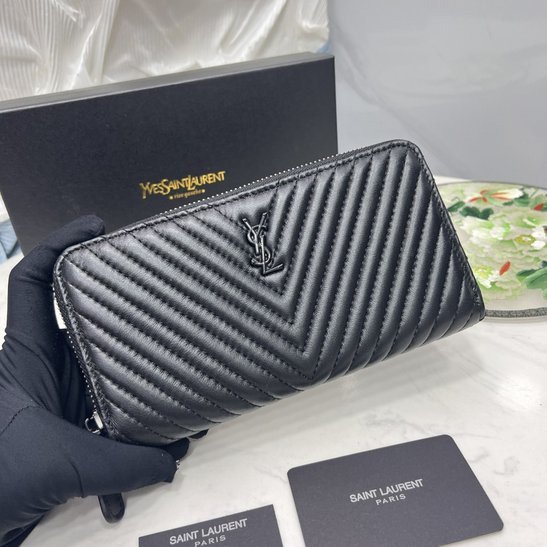 Saint Laurent YSL Caivar  Zipper Long Wallet Purse(Replica)