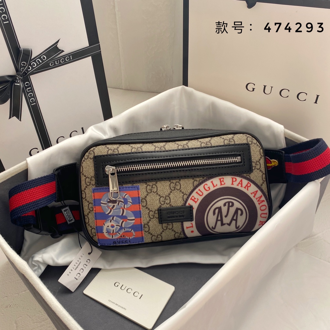 Gucci Canvas & Leather Waist Bag Belt Bag(Replica)