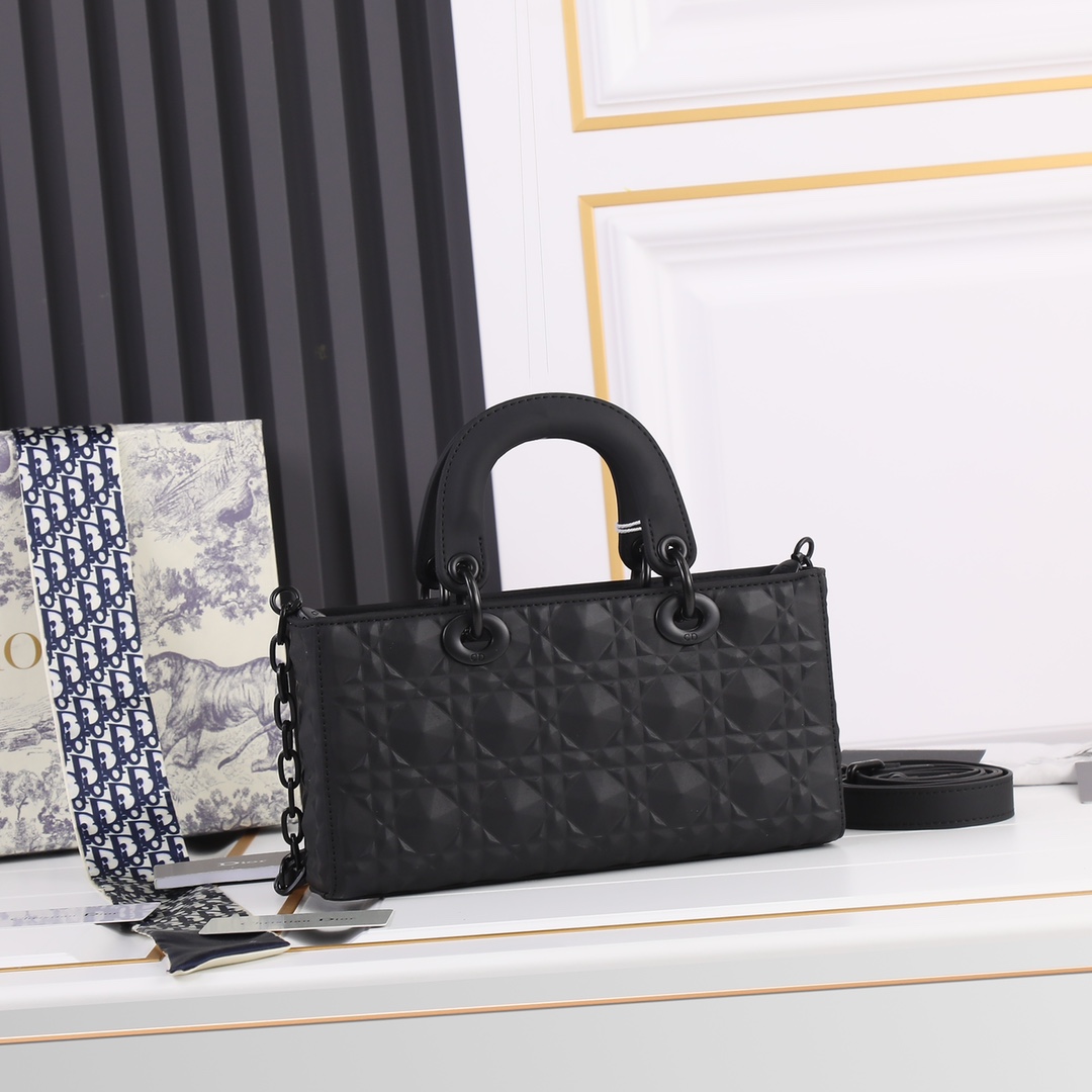 Medium Lady D-Joy Bag Black with Diamond Motif 2099 XB012 26cm