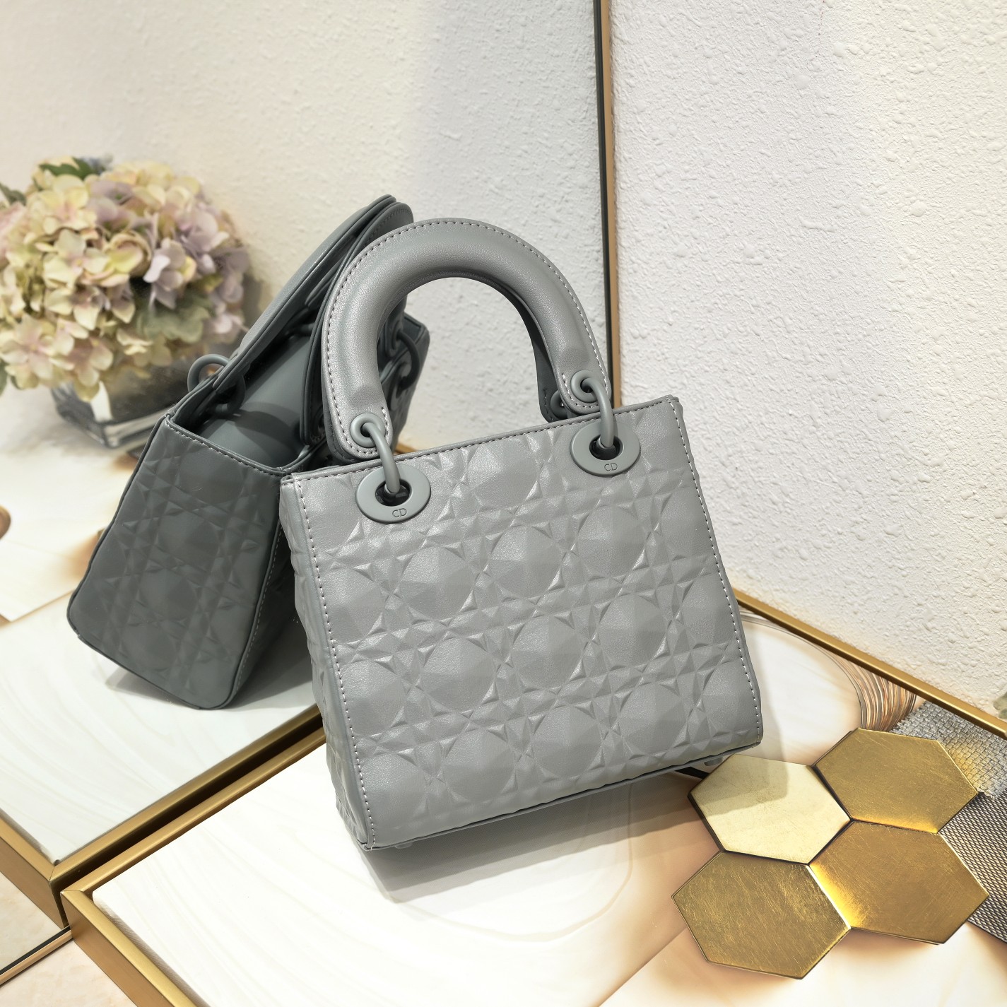 Small Lady Dior My ABCDior Bag Gray Diamond Motif 4002 XB091 20cm