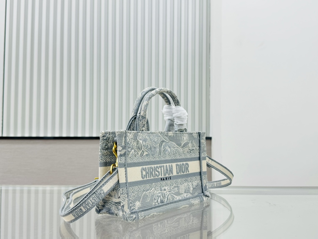 Dior Book Tote Mini Grey Tiger Embroider Shoulder Bag Handbag