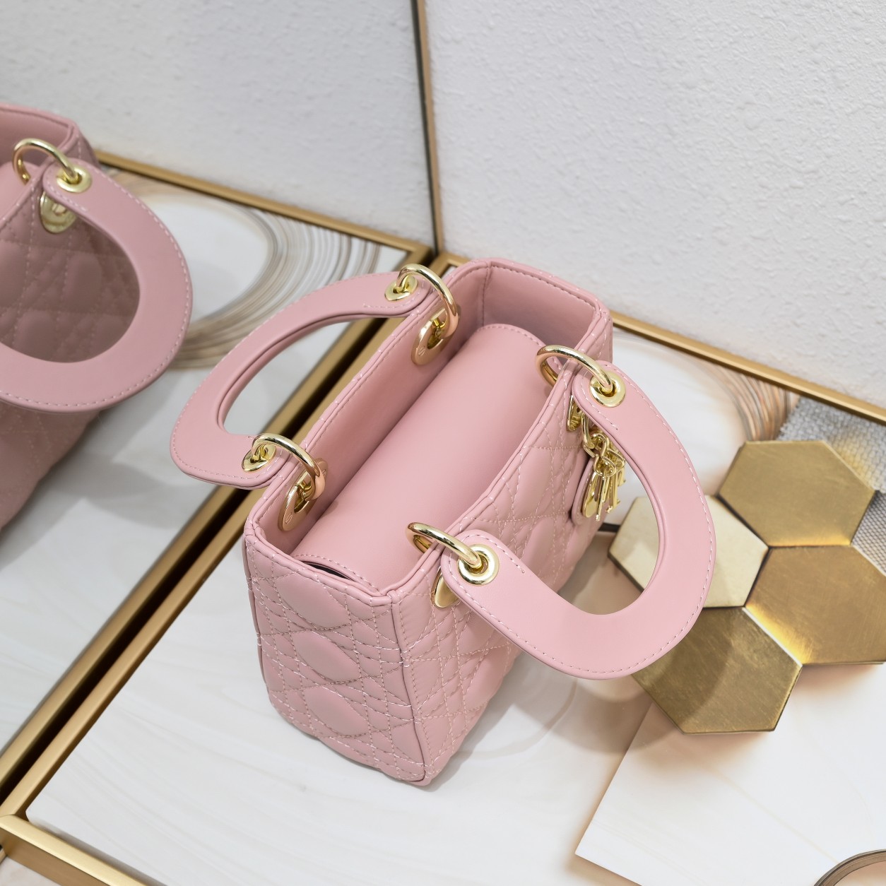 Mini Lady Dior Bag Pink Sheepskin 2077 LM051 17cm