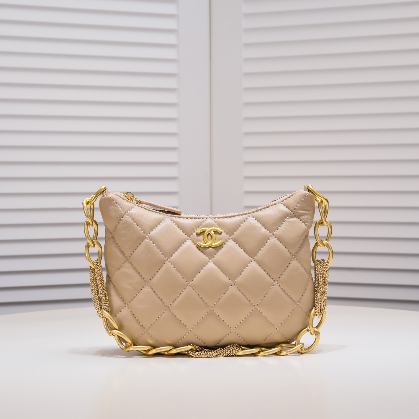 Chanel 23A Fringed Gold Chain Hobo Underarm Shoulder Bag Handbag