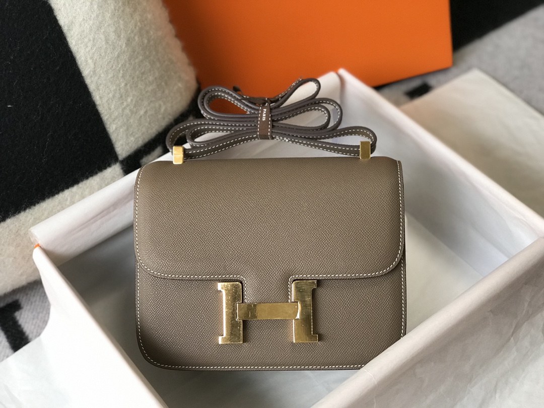 Replica Hermes Constance Bag Epsom Leather Gray Wiht Gold 18cm and 23cm